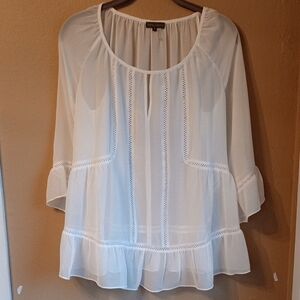 Vince Camuto White Sheer Blouse  Bell Sleeve Size M